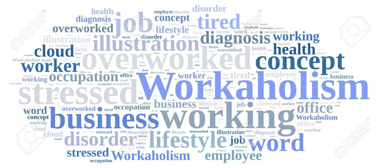 Word cloud on the subject of workaholism.